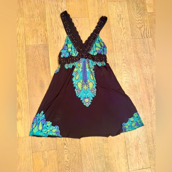 Free People Dresses & Skirts - Free People Vintage Dress. Black and turquoise with Beading detail. Size Medium